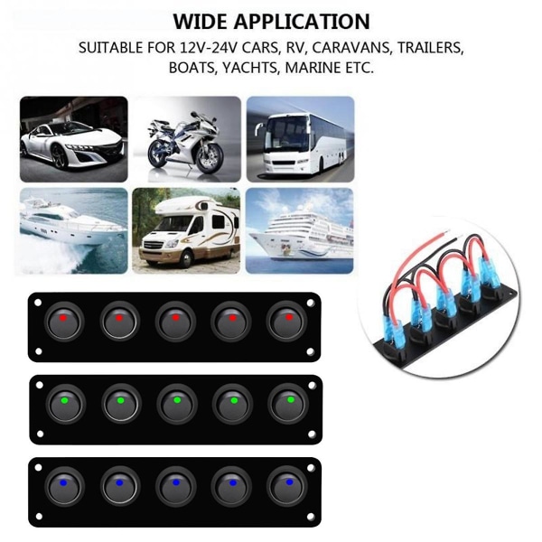 5 Runde Dash Rocker Toggle Switch Panel Vandtæt 12-24v Led Til Campingvogn Yacht Marine Bil Marine Blå