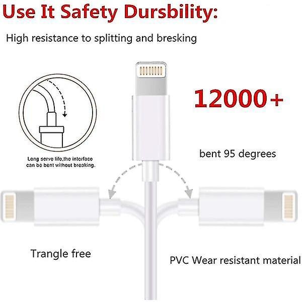 5x Lyn USB-kabel til Apple for din iPhone, iPad 1m hvit