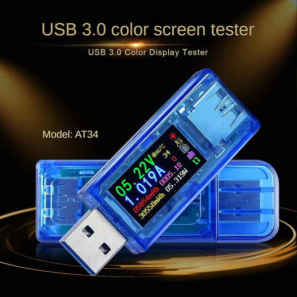 At34 USB 3.0 Color LCD volttimittari ampeerimittari jännite virtamittari yleismittari akun power esto