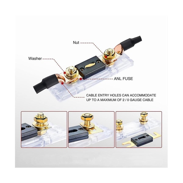 2 stk ANL Sikringsholder Boltet Sikring Bil Sikringsholdere Smelteledning Med Sikring 200a Sikringer Amp Til Campingvogn Bil