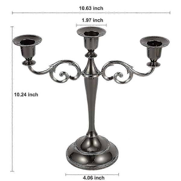 Metallisk Lysestake med 3 Arm, Antikk Søylelysestake, Elegant Dekor for Bryllupsdekorasjon (Svart)