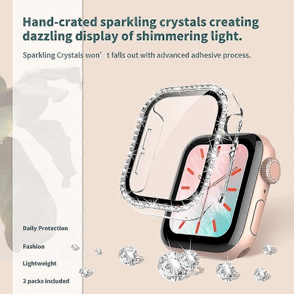 [2-pack] Skal kompatibelt med Apple Watch Series 3/2/1 42mm med inbyggt skärmskydd i härdat glas, Bling Crystal Diamond Face Cover för kvinnor