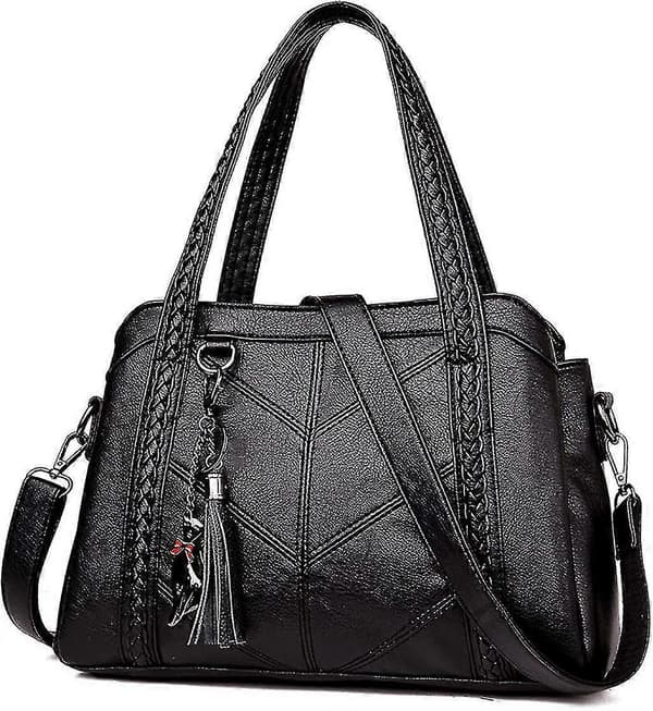 Dame Taske Skuldertasker Med Crossbody Pu Læder Håndtaske Sort