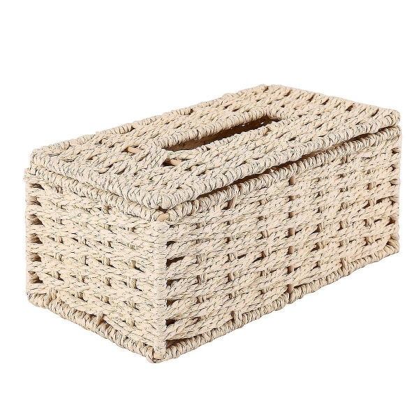 Rattan Tissue Box, Vintage servietholder, Case Clutter Storage Container Cover, Stue Skrivebordsdekoration (beige)