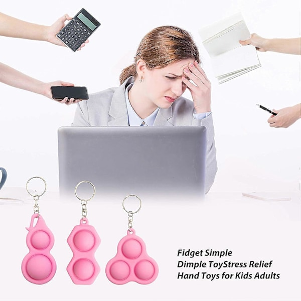 BE 3 stk. Simple Dimple Fidget, Leke Håndholdt Mini Fidget Leker Sensorisk Stress Relief Håndleker med Nøkkelring for Barn Voksne Anti-Angst Squ