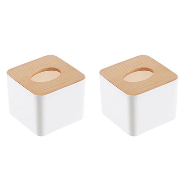 2x Square Tissue Box Tissue Box med trælåg Husholdningsaftagelig mini trævævsboks