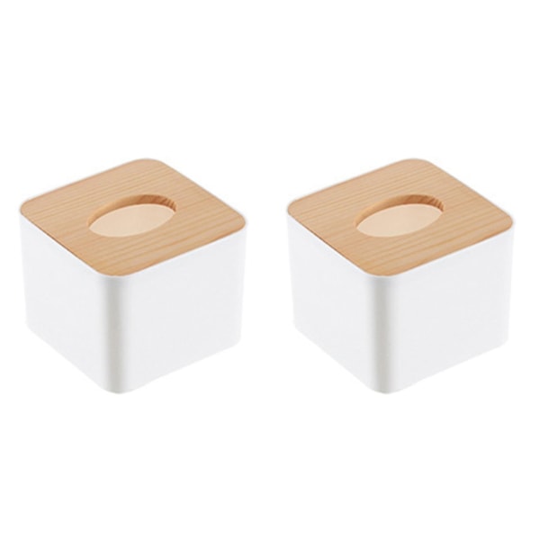 2x Square Tissue Box Tissue Box med trelokk Husholdningsavtakbar mini tre Tissue Box