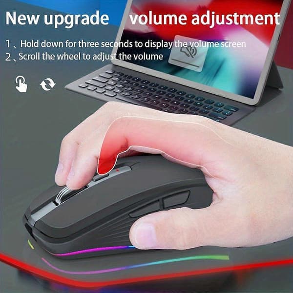 2.4G dual mode Bluetooth 5.1 RGB trådløs mus 2400dpi sort