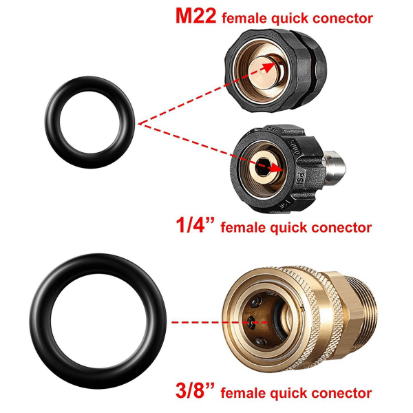 Power højtryksrenser gummi O-ringe til 1/4 tommer, 3/8 tommer, M22 lynkobling, 200 stk.