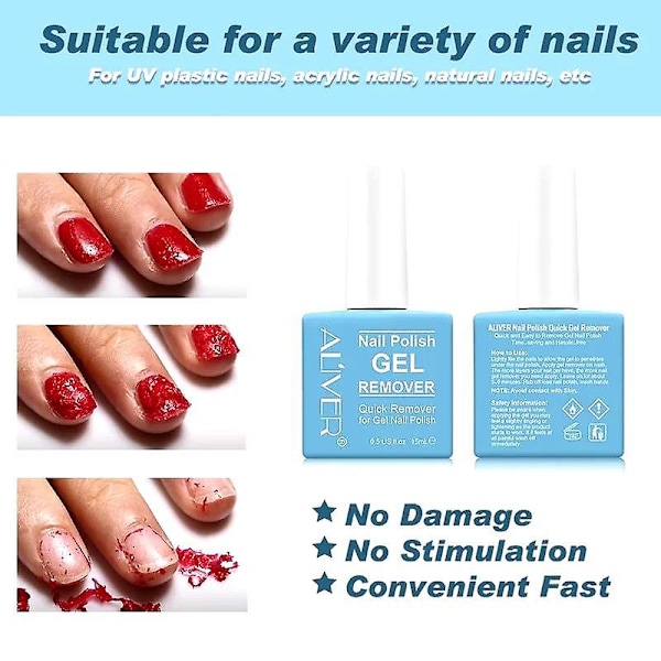 2 stk. Ny Aliver Soak-off Gel Akryl Neglelak Magic Quick Burst Manicure Remover 15ml