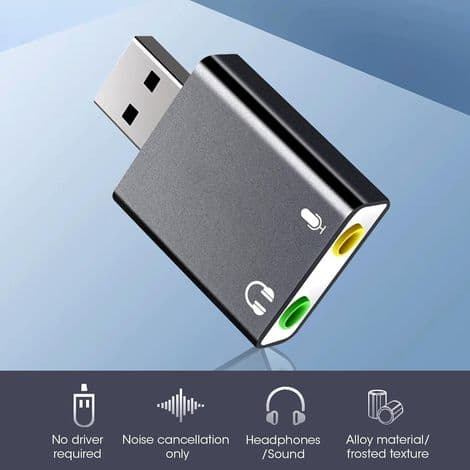 Eksternt USB-lydkort med 3,5 mm lydstikkonverter til pc, PS4, PS5, bærbar computer, kompatibel med Windows og Mac, lydkvalitet i høj opløsning