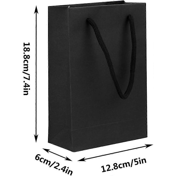 Kraftpapirposer, kraftpapir gaveposer 25 stk, små papirposer med håndtak, svarte papirposer Bulk