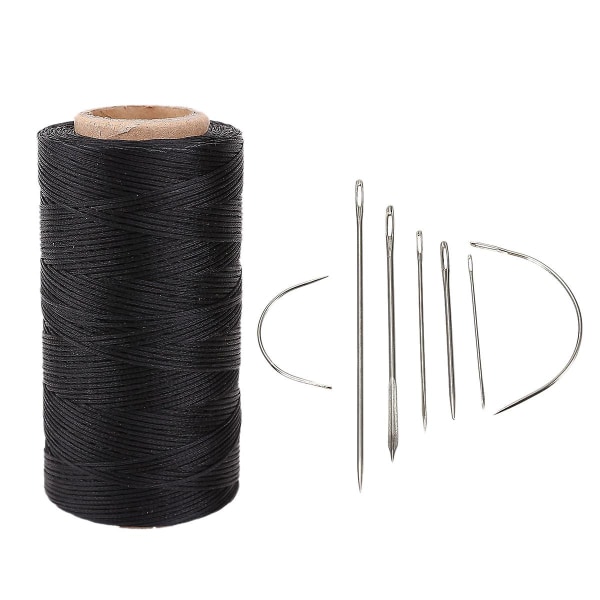 Flat Wax Wire Coil 260m Læder Læder Gør-det-selv Sort & 7 Reparation Synåle Buet tråder Til