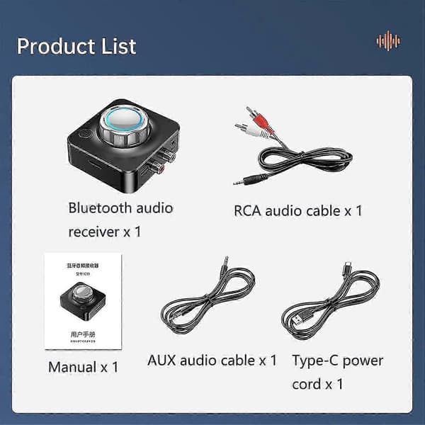 Bluetooth 5.0 Receiver, Trådløs Bluetooth-lydadapter til bil med aptX-LL Lav Latens 3D Surround, 3,5 mm og RCA