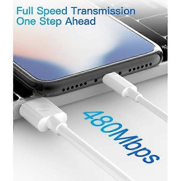 3-pakning 2 m iPPPhonnne ladekabel, USB til Lightning-kabel, iPhone-kabel kompatibel med iPhone hvit