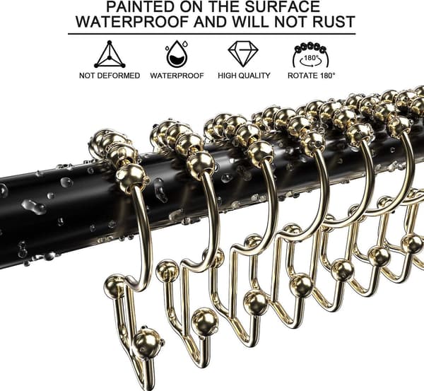 Duschdraperikrokar, Rostfria Metall Dubbelglidande Duschdraperiringar för Badrumsduschstänger Draperier, 12-pack