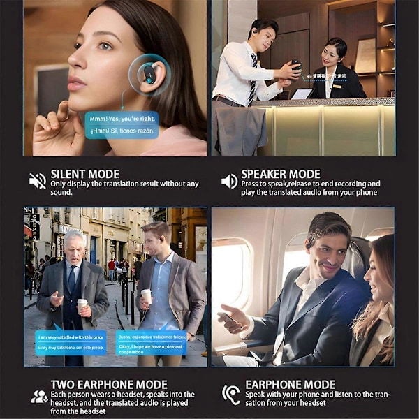 M111 Smart Translator Headset 144-språks AI Översättningshörlurar Trådlös On-Ear Översättningsenhet Krämvit
