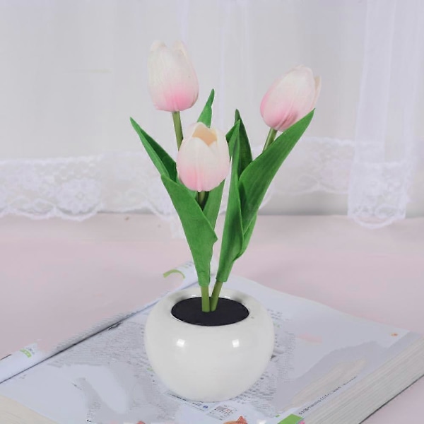 Tulipanlampe, LED Simulering Tulip Nattlys Liten Nattbordslampe Simulering Blomst Bordlampe Ornamenter for Hjem Stue Hjem Dekor (Rosa)