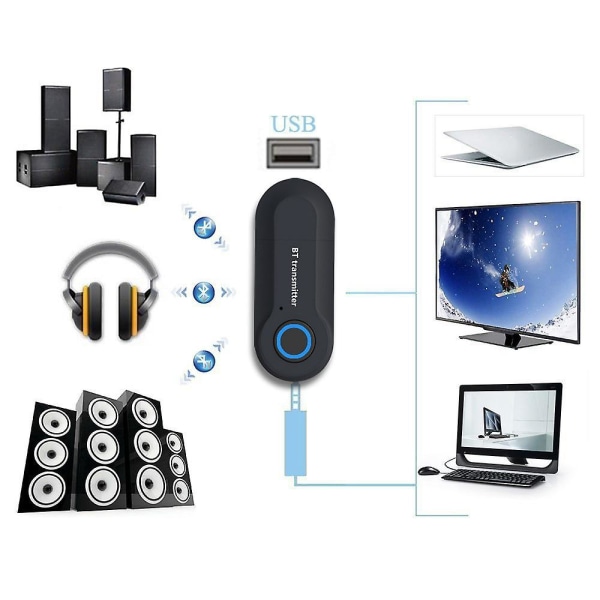 Bluetooth 5.0 Adapter Trådløs Audio Bluetooth Sender Mottaker for PC/TV/Bil 3,5 mm AUX Music RX Sender Adapter