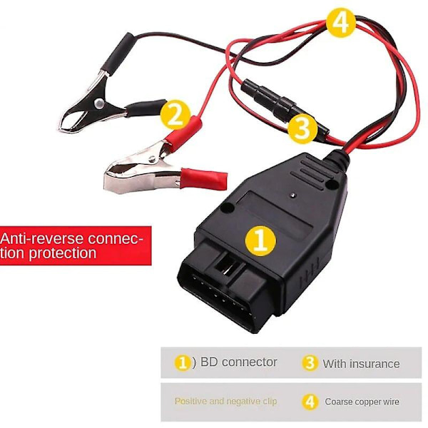 Verktøy for utskifting av bilbatteri for 12V bilminnesparingskontakt OBD2 biler Diagnostiske automatiske nødstrømkabler