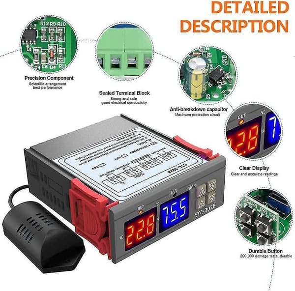 Luftfuktighetskontroller, Stc-3028 Temperaturkontroller med Intelligent Display för Jäsning Kläckning 100-220v1st)