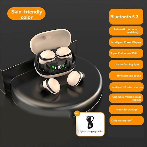 Pienet näkymättömät Bluetooth 5.3 HiFi Stereo -nappikuulokkeet, matalan latenssin langattomat kuulokkeet mikrofonilla työhön, musiikkiin B