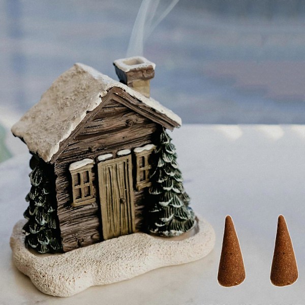 Røkelsesholder Julepipe Harpiks Snø Vinterhytte Røkelsesbrennere Med 2 Røkelsespinner Salg