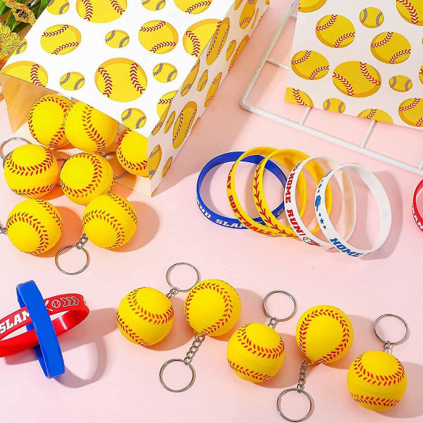 24 Pack Softball avaimenperät, mini Stress Baseball avaimenperät, urheilupallon avaimenperät, koulun Carnival Rew