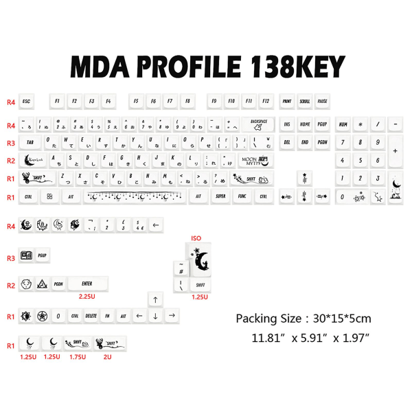 138 Taster PBT Dye Subb Keycap Moon Myth Stilig Japansk Engelsk For Tastatur