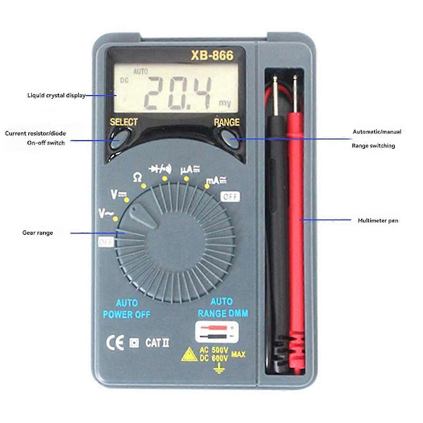 XB866 Mini Auto Range LCD Voltmeter Tester Værktøj AC/for DC Lomme Digital Multimeter