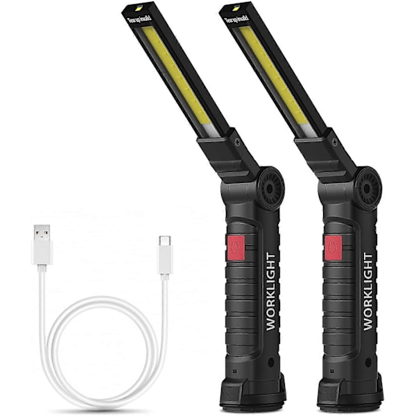 Uppladdningsbar arbetslampa verkstadslampa COB ficklampa med magnetisk bas 5-lägen vit / röd camping garage lampa, campinglampa, nödlampa, e