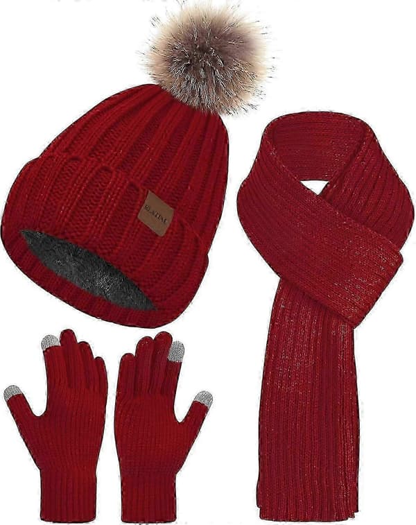 Vinterhatte til kvinder Beanie Hat Tørklæde Sæt Varme Touchscreen Handsker Strikket Lang
