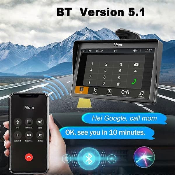 Bärbar Dash Mount Carplay Display 7-tums Touchskärm, GPS-navigering, Bluetooth Bilstereo Radio, Back