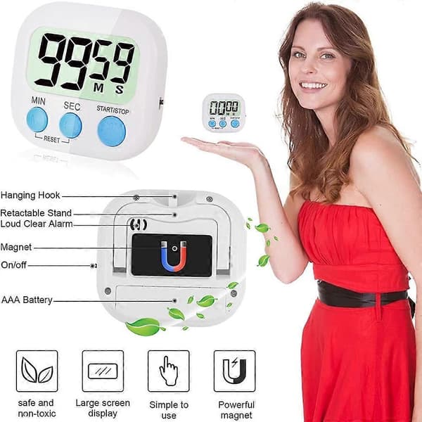 4-delt multifunktionel elektronisk timer, tidsstyringstimer, velegnet til køkken, studier, arbejde