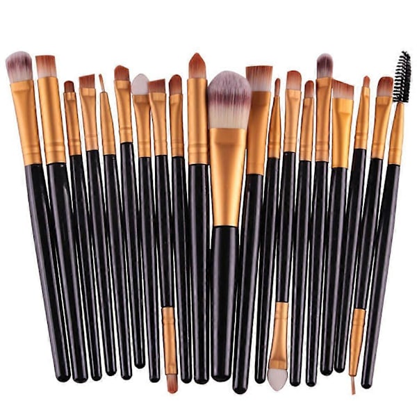 UBIUO 20 kpl kosmeettisia luomiväri-, eyeliner-, kulmakarva-, huuli-, nenä-, meikkivoide- ja puuterisiveltimiä (kulta & musta)
