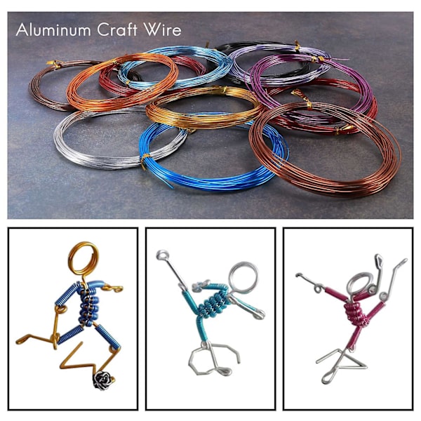 12 erilaista väriä alumiinia DIY-askarteluun, 1 mm halkaisijaltaan 5 metriä pitkä