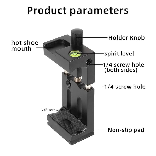 Aluminium Tripod Hovedbeslag Mobiltelefonholder Klip Med Vatterpas Og Kold Sko Montering Til Pho