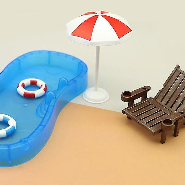 Dockhussimulering Söt Mini Pool Badring Strandstol Set