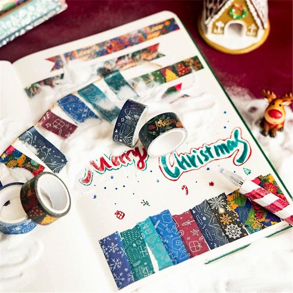 Jul Washi Tape Set 12 Rullar Vinter Dekoration för Konst, DIY Hantverk, Journaler, Planerare, Wr
