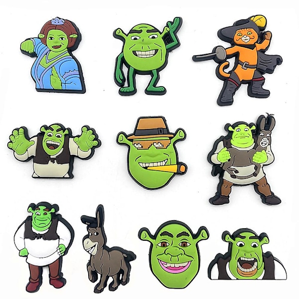 10 stk/sett Shrek Cartoon Sko Charms, Croc Clog Sko Dekorasjon Kit