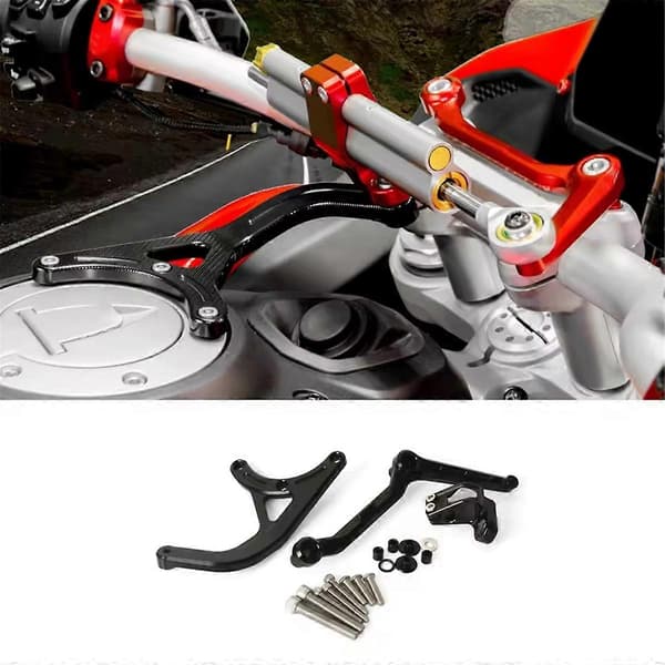 Motorcykel Justerbar Styrestabilisator Dæmper Beslag Kit Sort