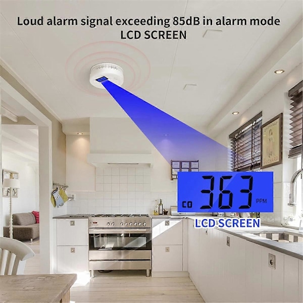 2 i 1 CO & Røgalarm, Kulilte Detektorer, Røgalarm, 85DB i Alarm, til, LCD Skærm, A
