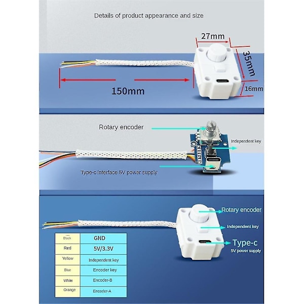 360 Graders Rotary Encoder Modul Digital Puls Output Individuel Nøgletype-c Interface Til Tuning Hastighed Dæmpning Lydstyrke
