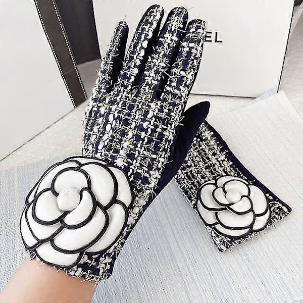 Märkesdesign Vinterhandskar Varma Plus Sammet Tjockare Pekskärm Kashmir Vantar Rutigt Stora Blomhandskar för kvinnorinvierno