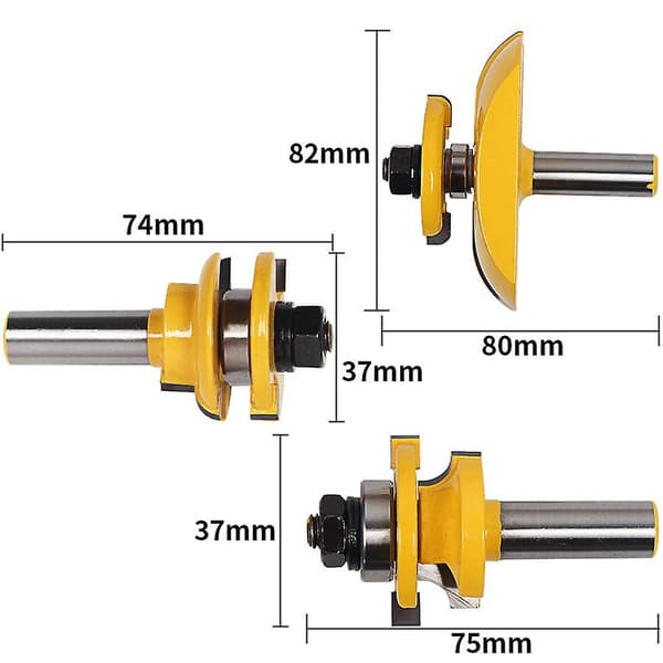 3-pack 1/2 tum skaft Spår- & bladkutter Panel Skåp Fräs Bits Set Fräsverktyg Kraftverktyg Doo