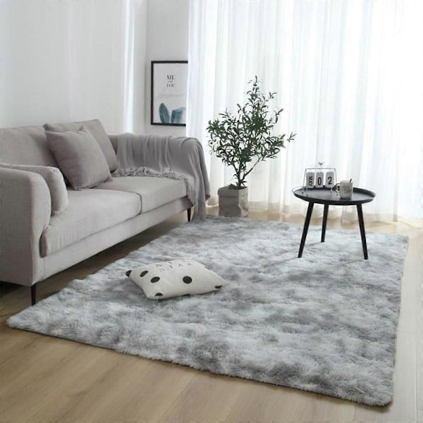 Långhårig vardagsrumsmatta 160 x 230 cm - Sängmatta Lång luggmatta (Ljusgrå) Mjuk matta för vardagsrum sovrum soffa