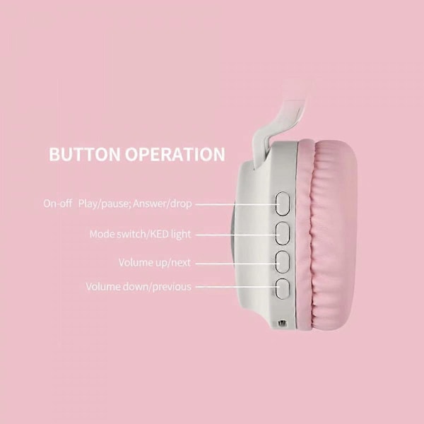 Katt Mjukt Öron, Katt Öron, Glittrande Hörlurar, Vikbara Trådlösa BT5.0 Hörlurar, Handsfree-läge, Med Mikrofon, AUX IN TF-kort MP3