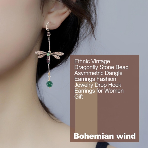 Etnisk vintage stenpärla Asymmetrisk Dangle örhängen Drop Hook Örhängen för kvinnor present