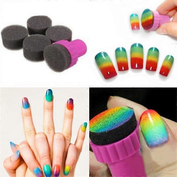 5 stk./sæt Sort Svamp Neglekunst Stamper Gradient Ændring DIY Negle Stempling Design Plader Manicure Tilbehør Værktøj