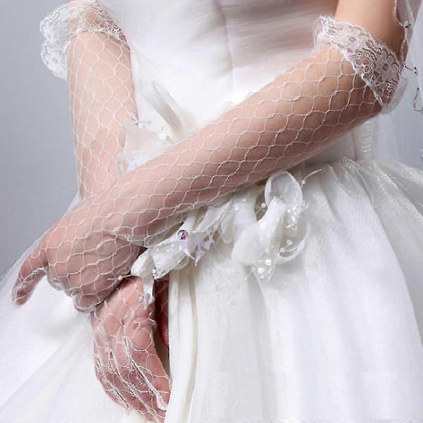 Lange blondehandsker til kvinder Elegant sommerprinsesse Formel pyntet bryllupsvante